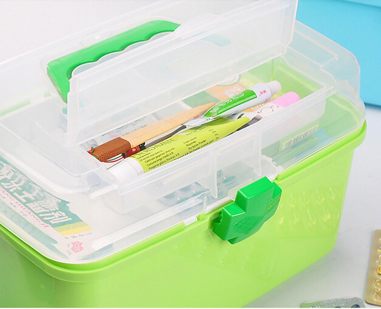 11.8x7.3x7.3 Inch Multilayer First Aid Kit - Portable Medicine Storage Box & Home Emergency Medical Organizer (Green) | Perfect for Family Safety, Camping, Travel & Workplace First Aid Supplies