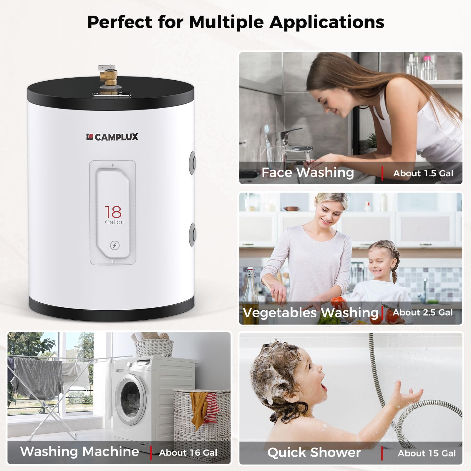 **Camplux 18 Gallon Electric Water Heater 120V 1500W – UL Listed ME200B with T&P Relief Valve & Built-In Anode Rod – Ideal for Tiny Homes, Cabins, RVs & Off-Grid Living**