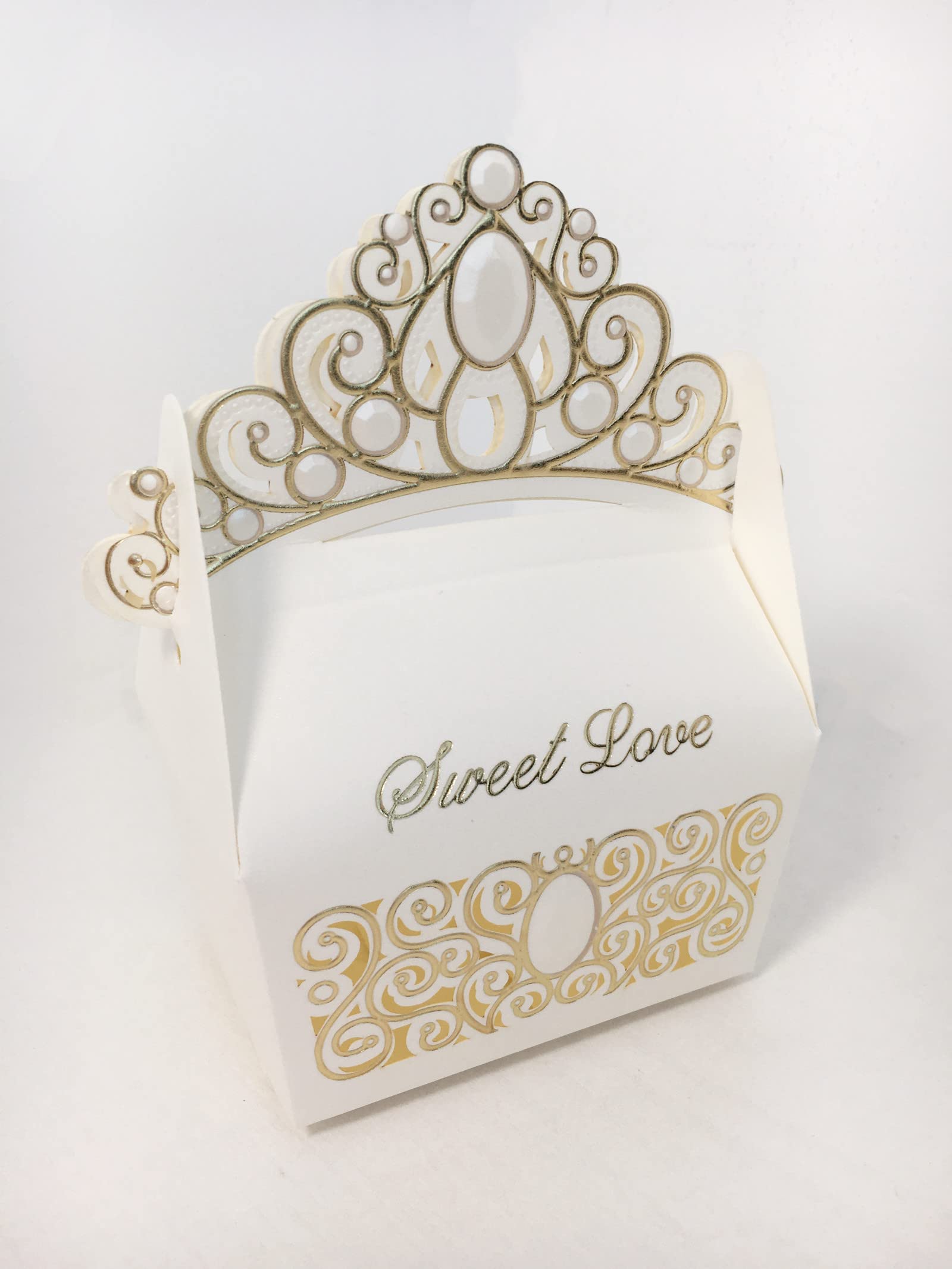 Shiny Glitter Crown Favor Boxes - 30pcs Wedding, Baby Shower & Party Favors (Ivory) for Candy & Gifts