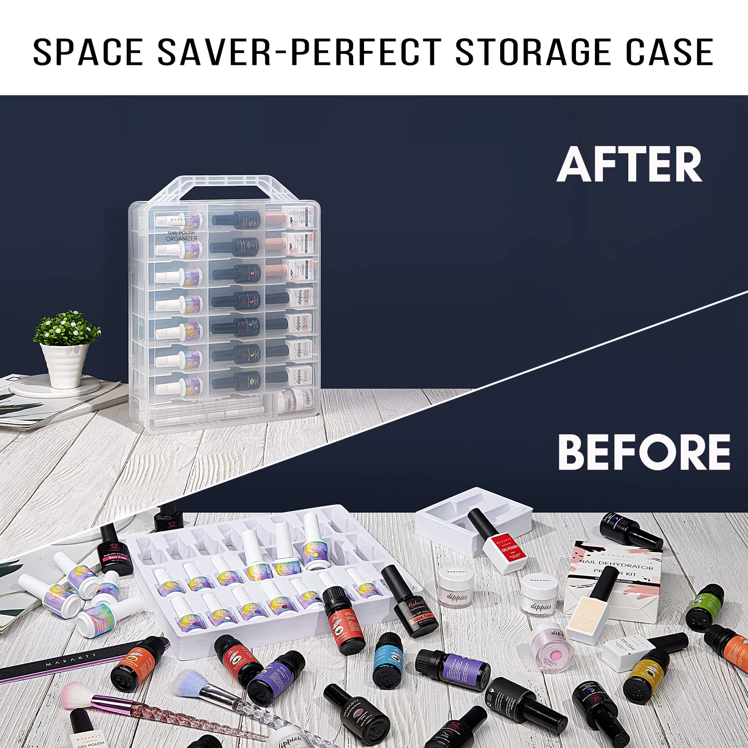 Makartt Clear Nail Polish Organizer - Holds 48 Bottles, Includes Poly Nail Gel, Extension Gel & White Builder Gel - Perfect for Salon, Home & Professional Nail Artists