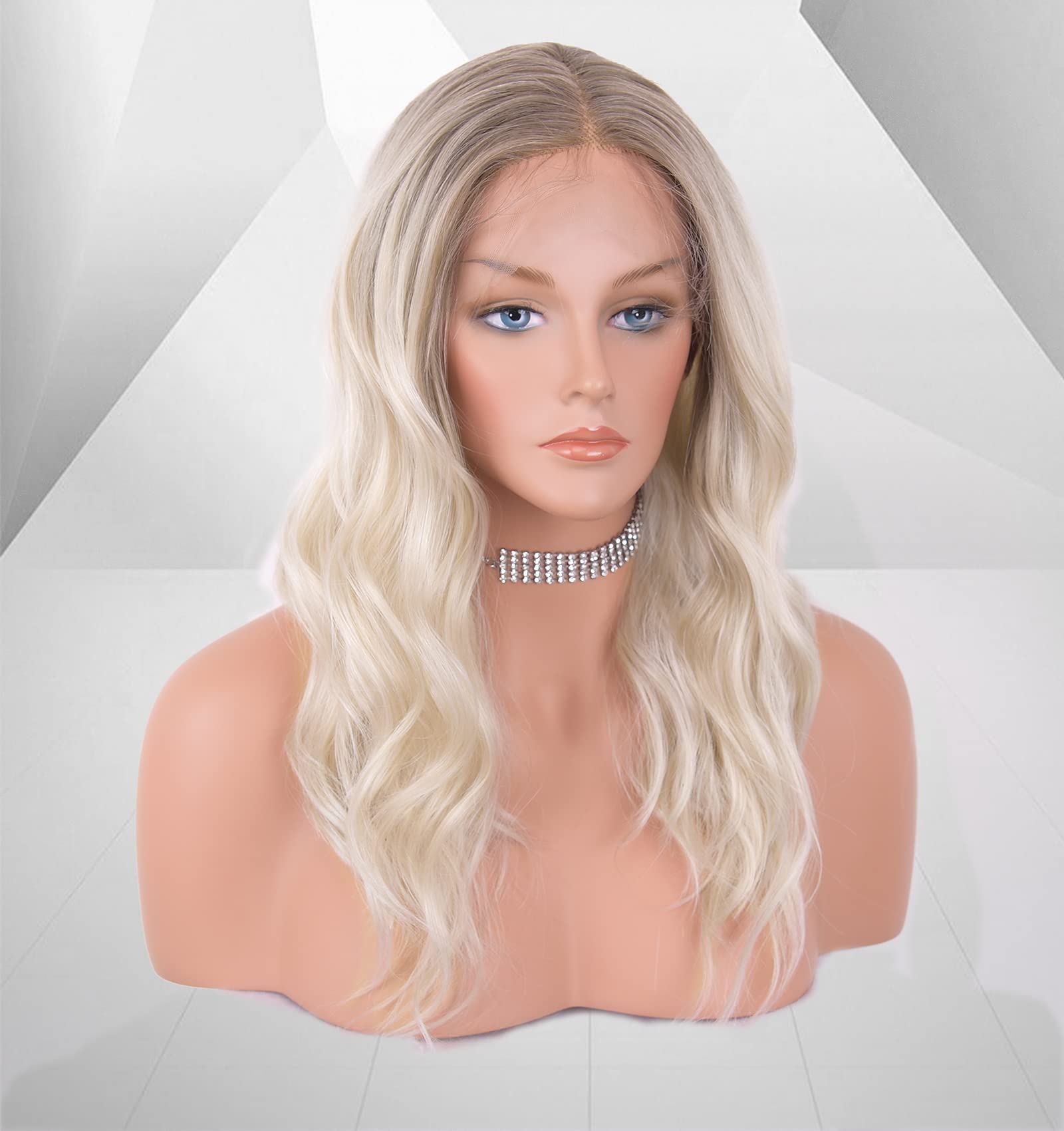 VEDAR Blonde Wigs 613 - Platinum Blonde Lace Front Wig with Middle Part | Ombre Synthetic Hair Short Wig for Cosplay, Daily Wear & Costume Parties (VEDAR-026)