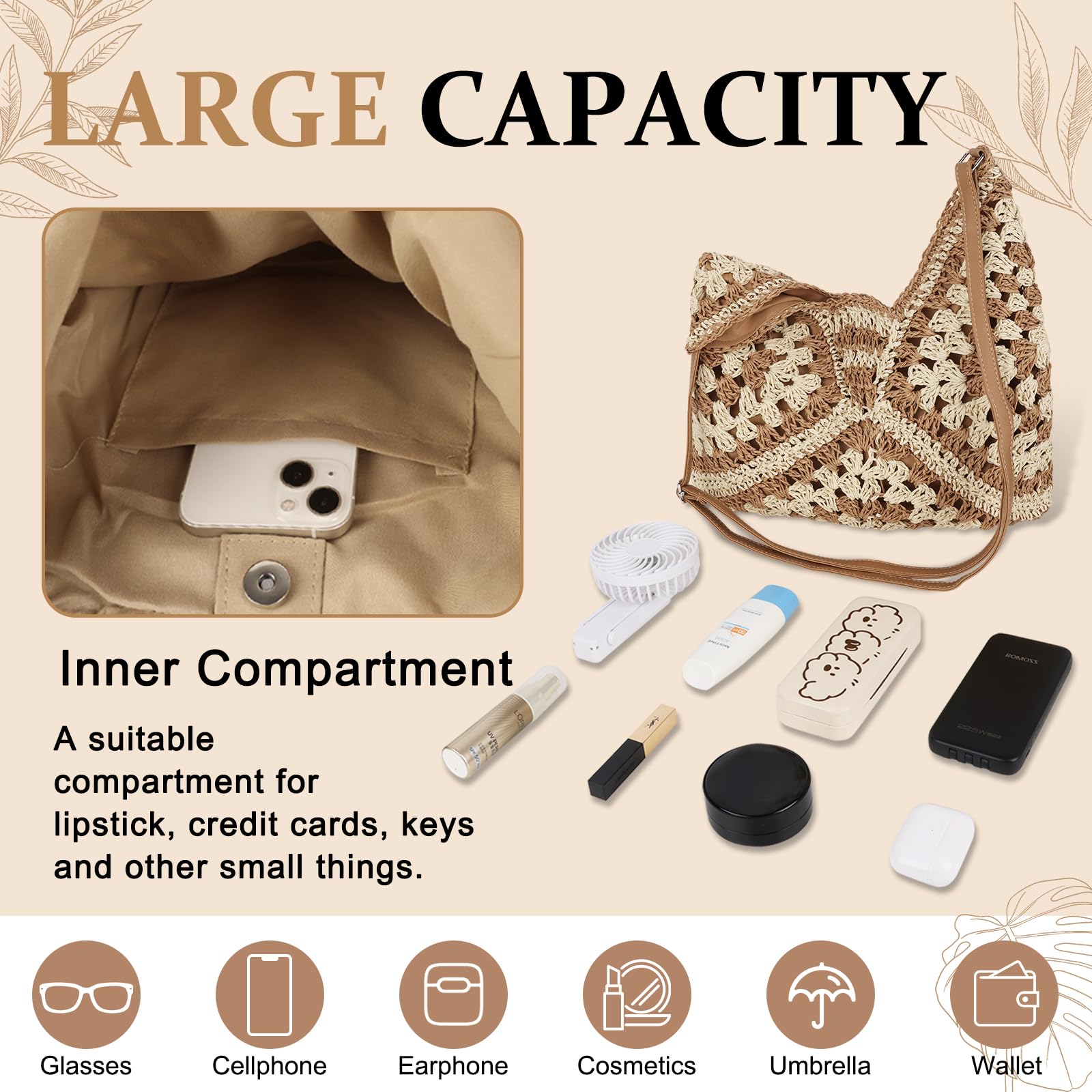 Stylish Woven Straw Hobo Beach Bag for Women - Vintage Crochet Shoulder Tote, Foldable Travel Handbag for Summer Vacations & Poolside Outings