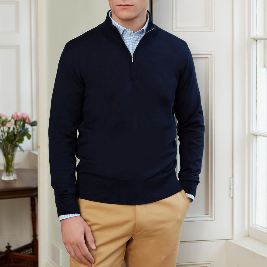 Kayden Navy Half Zip Long Sleeve Pullover for Men - Lightweight Fleece Sweatshirt for Outdoor Activities, Hiking & Casual Wear