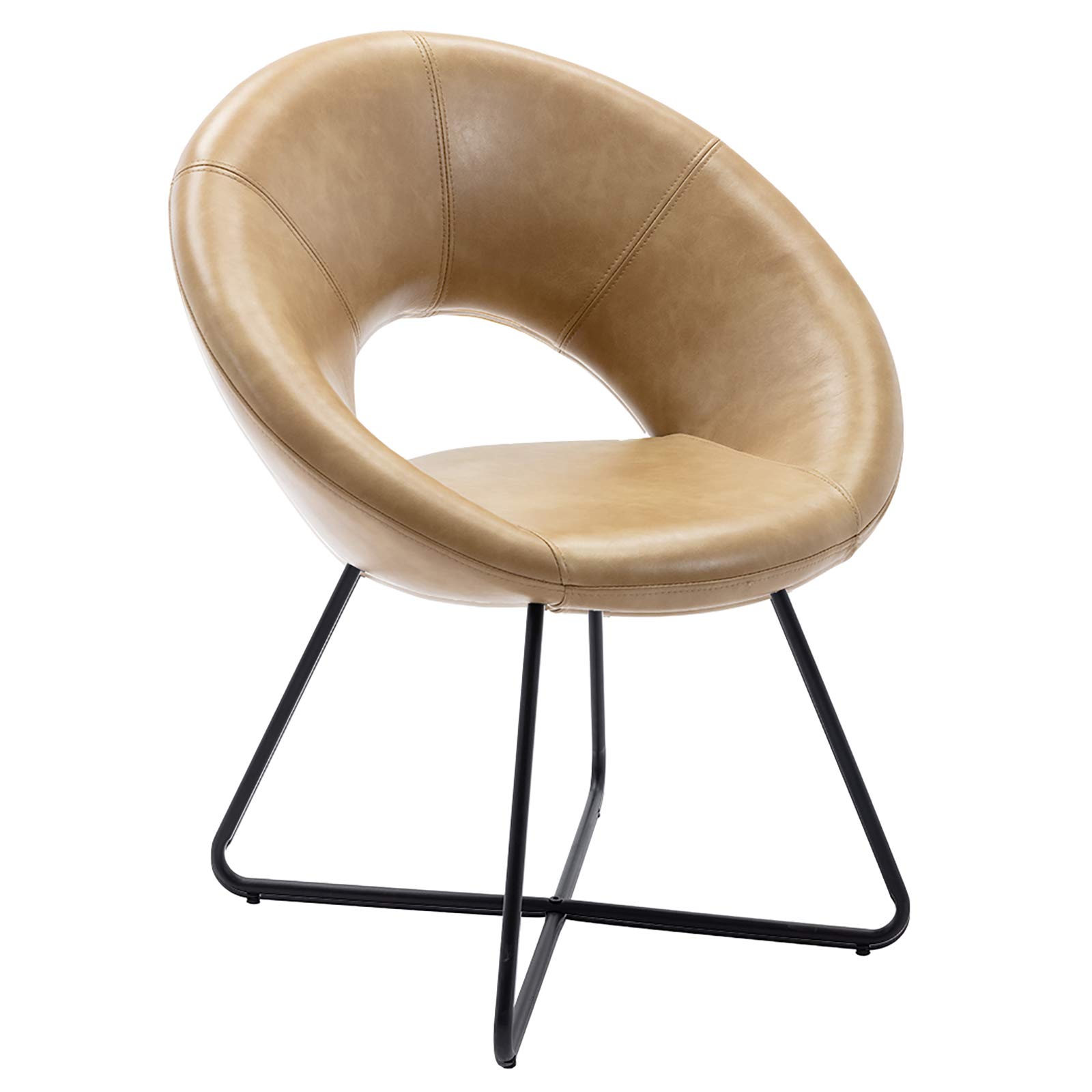 DUHOME Mid-Century Modern Accent Chair - Industrial Style Lounge & Dining Chair with Black Metal Legs, 1-Piece Camel Fabric Upholstery for Living Room, Office, or Cafe Decor | Comfortable Seating for Home & Commercial Spaces
