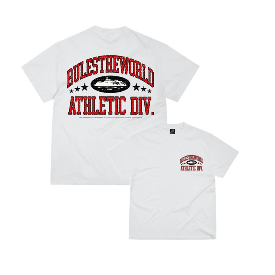 Corteiz RTW Athletic Division T-Shirt - White & Red - Comfortable & Stylish for Gym, Running & Casual Wear