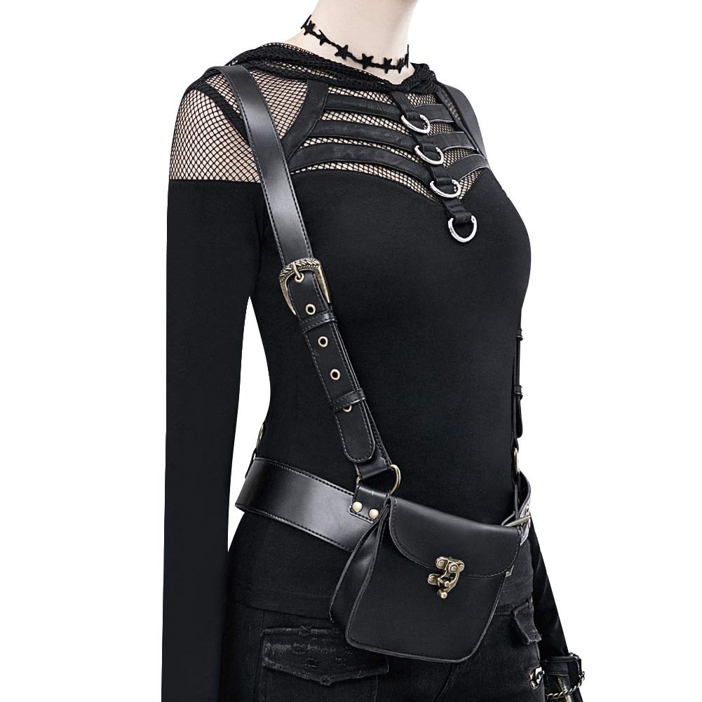 Vintage Women's Small Leather Crossbody Bag - Adjustable Strap Steampunk Shoulder & Waist Pouch Mini Bag for Everyday Use, Travel & Casual Outings