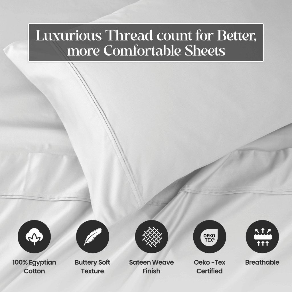 Luxury 1200 Thread Count Egyptian Cotton Deep Pocket Bed Sheet Set - Queen Size, Soft & Breathable for Ultimate Comfort - Perfect for Master Bedroom, Guest Room & Hotel Use