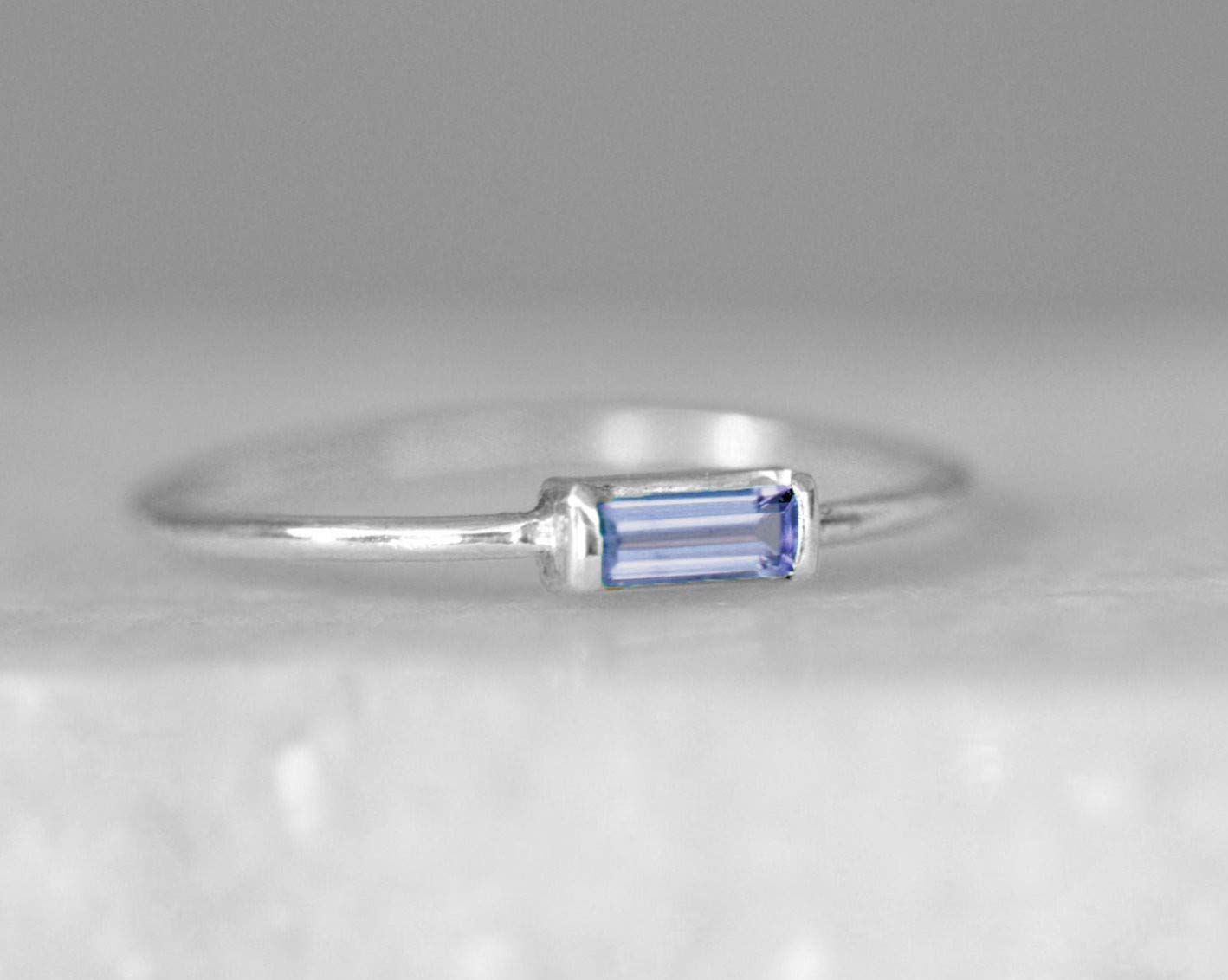 Genuine Tanzanite Baguette 14k White Gold Ring - Minimalist December Birthstone Jewelry - Blue Gemstone Art Deco Stacking Ring for Women - Perfect for Everyday Wear, Gift Giving & Special Occasions