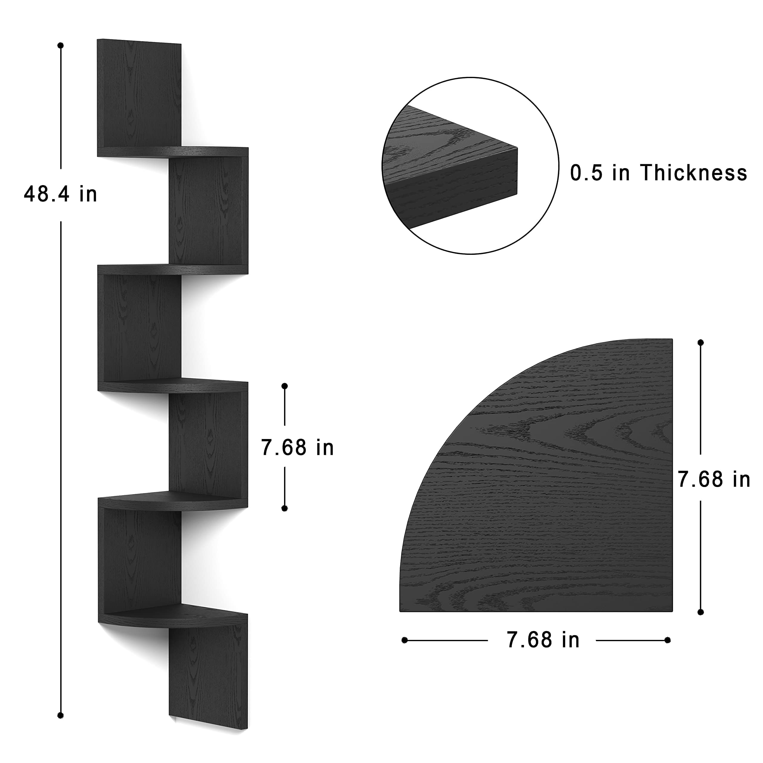 Premium Black Floating Shelves Set of 2 - Invisible Wall Mounted Wooden Shelves & 5-Tier Corner Shelf for Home Organization - Perfect for Living Room, Bedroom, Bathroom, Kitchen & Office Storage | Space-Saving Wall Decor & Display Solution