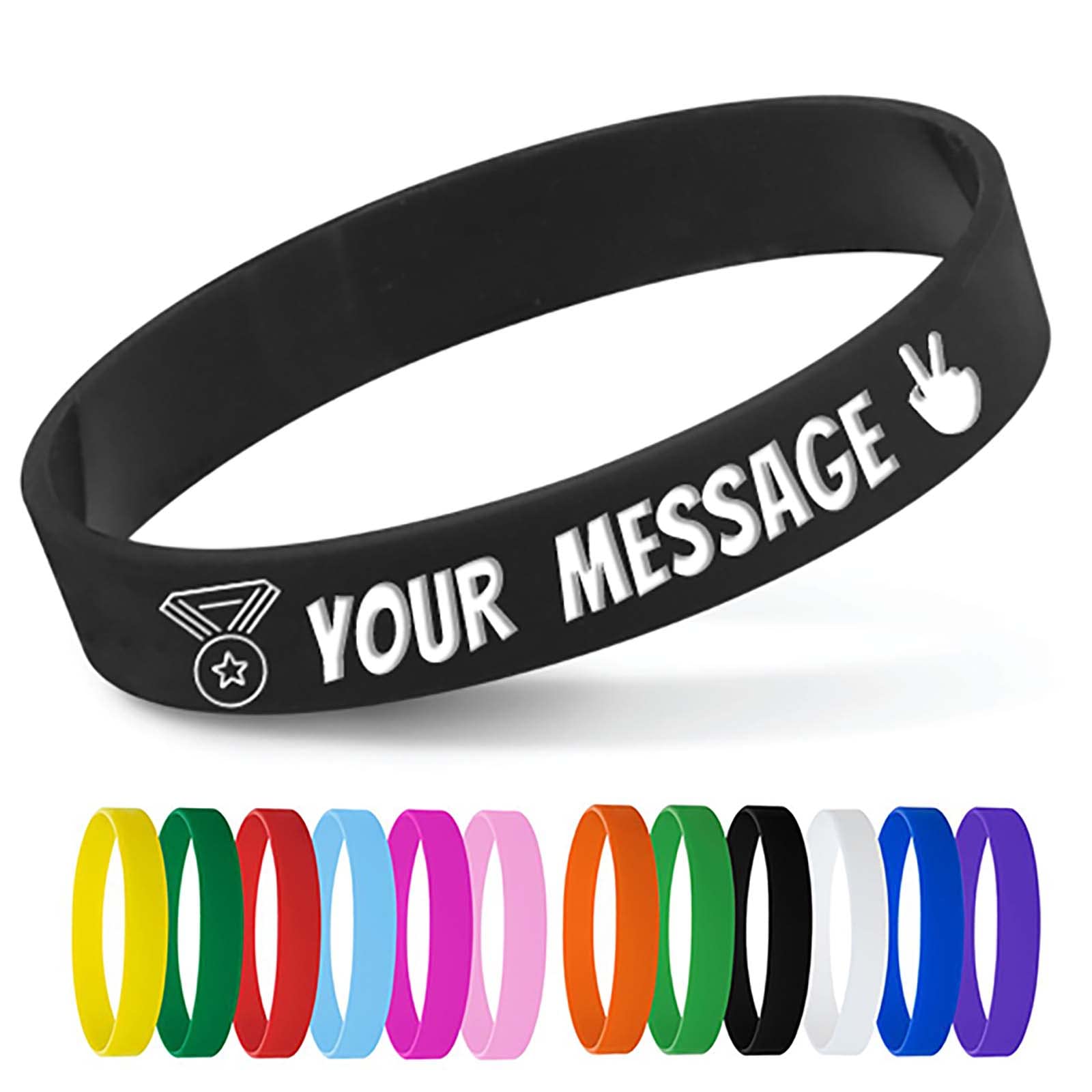 Custom Silicone Wristbands Bulk - Personalized Text Rubber Bracelets for Events, Fundraisers & Awareness Campaigns - Motivational Custom Wristbands for Team Building, Charity Events & Promotions - Black