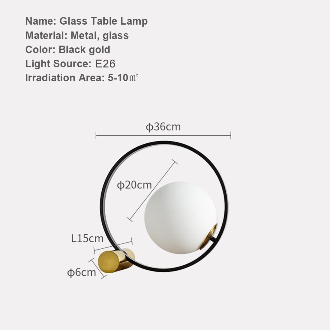 Mid Century Modern Desk Lamp with Glass Globe & Gold Metal Ring - Adjustable Reading Light for Bedroom, Office & Study - Plug in Nightstand Lamp for Cozy Workspaces & Relaxing Evenings