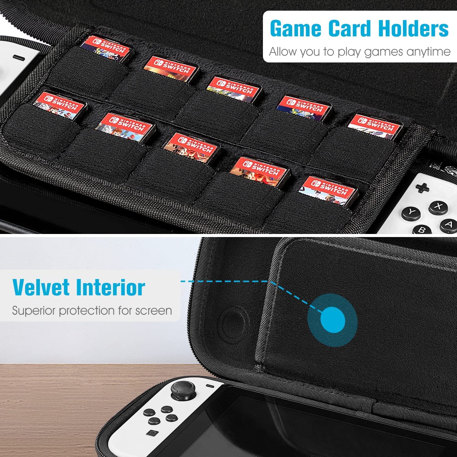 Fintie Bundle: Slim Fit Carrying Case for Nintendo Switch OLED Model 2021 & 2017 + Ultralight Kids Case for Switch OLED with 2 Game Card Slots & Ergonomic Grip - Perfect for Travel, Gaming On-The-Go & Child Protection