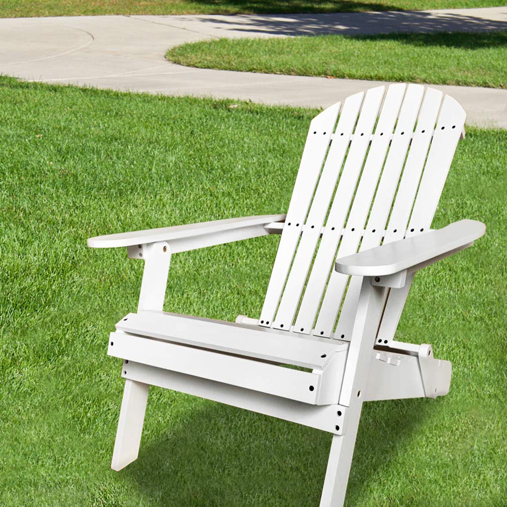 Premium Folding Adirondack Chair - Natural Wood Patio Furniture for Outdoor Relaxation in Garden, Yard, or by Fire Pit - Comfortable Lawn Seating for Adults with Weather-Resistant White Finish - Perfect for Backyard Lounging, Poolside Relaxation, and Camping Trips
