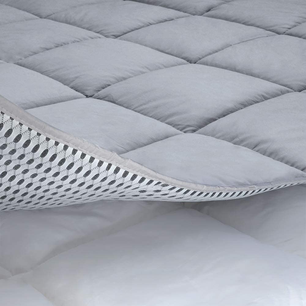 Premium King Size Cotton Mattress Pad Cover - 100% Cotton Top & Breathable Mesh Shell with Snow Fiber Fill - Soft, Temperature Regulating, Machine Washable Mattress Protector for Bedroom Comfort & Allergy Relief