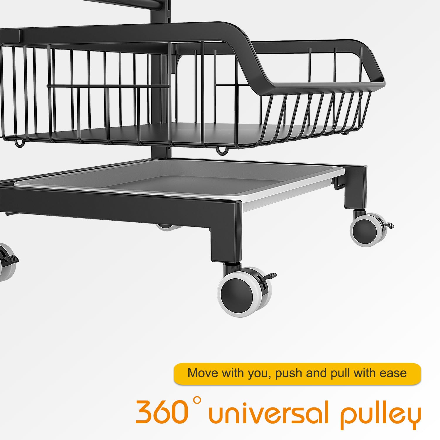 4-Tier Rolling Kitchen Cart with Wheels - Adjustable Metal Wire Storage Organizer for Fruits, Vegetables, Pantry & Utility Room - Black Snack Basket Rack (Handle Not Included) - Perfect for Small Spaces, Dorm Rooms & Kitchen Organization