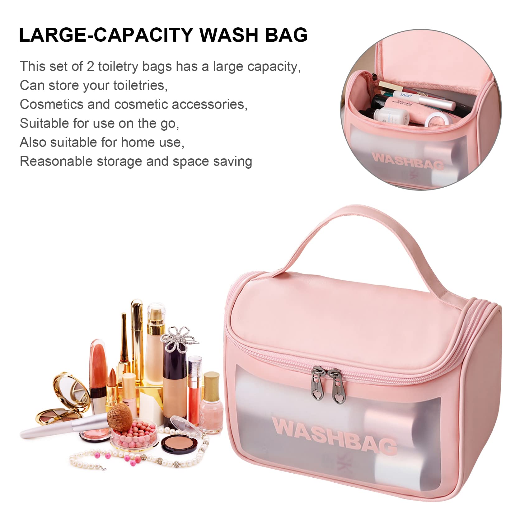 Waterproof Travel Toiletry Bag for Women & Men - Portable Makeup Organizer with Hanging Hook, Perfect for Vacation, Gym, Camping & Business Trips (Black)