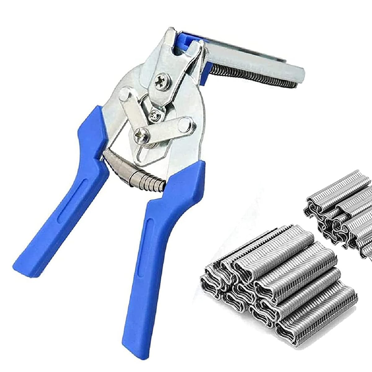 Stainless Steel Type M Nail Ring Pliers Set with 1200 Pcs Galvanized Steel Nails - Multifunctional Hog Ring Pliers Kit for Fencing, Chicken Coop, Poultry Wire Mesh (Blue) | Perfect for DIY Farm Fencing, Animal Enclosures & Wire Mesh Projects