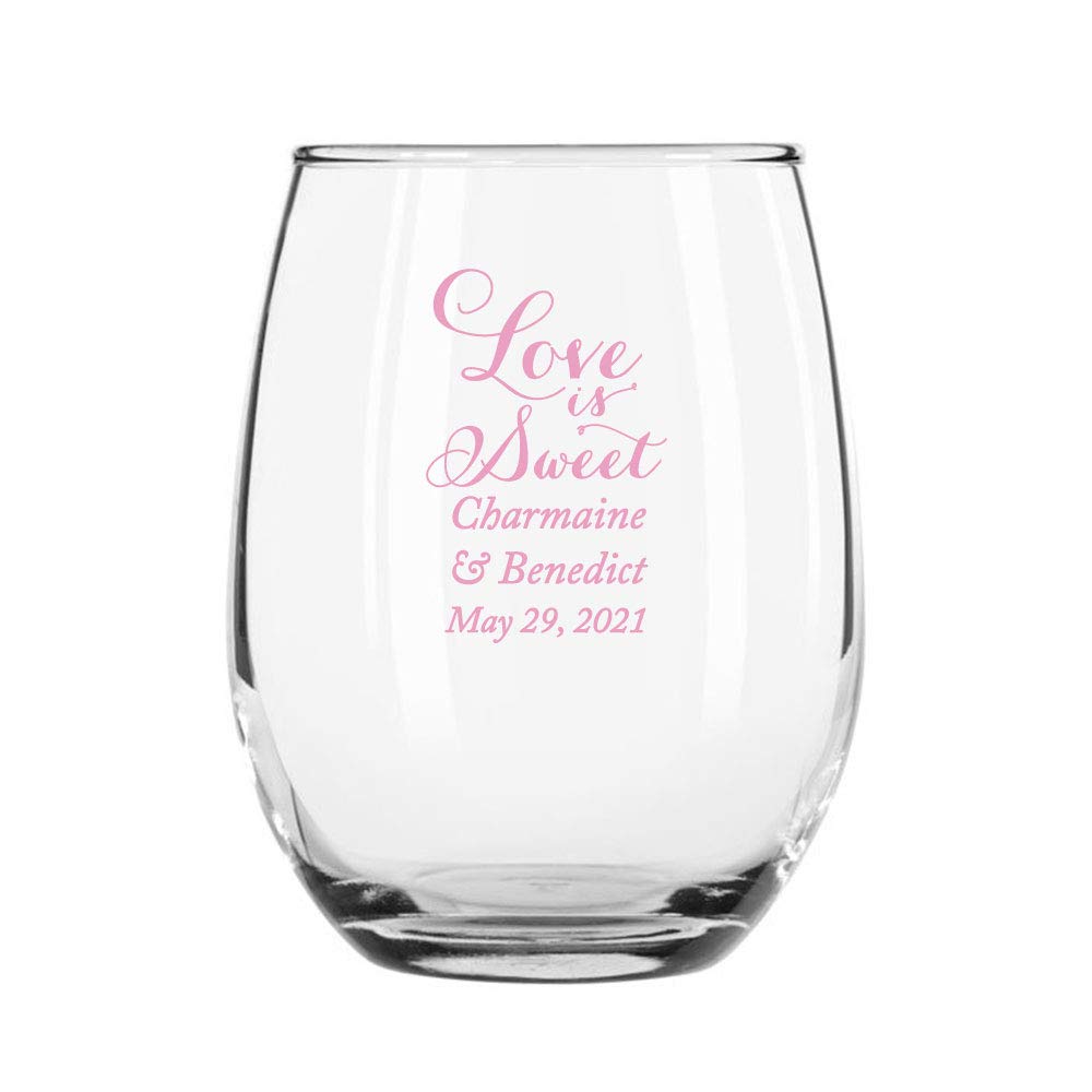 24 Pack Love Is Sweet Pink Stemless 9 oz Wine Glasses - Perfect for Valentine's Day, Bridal Showers, Bachelorette Parties & Romantic Dinners