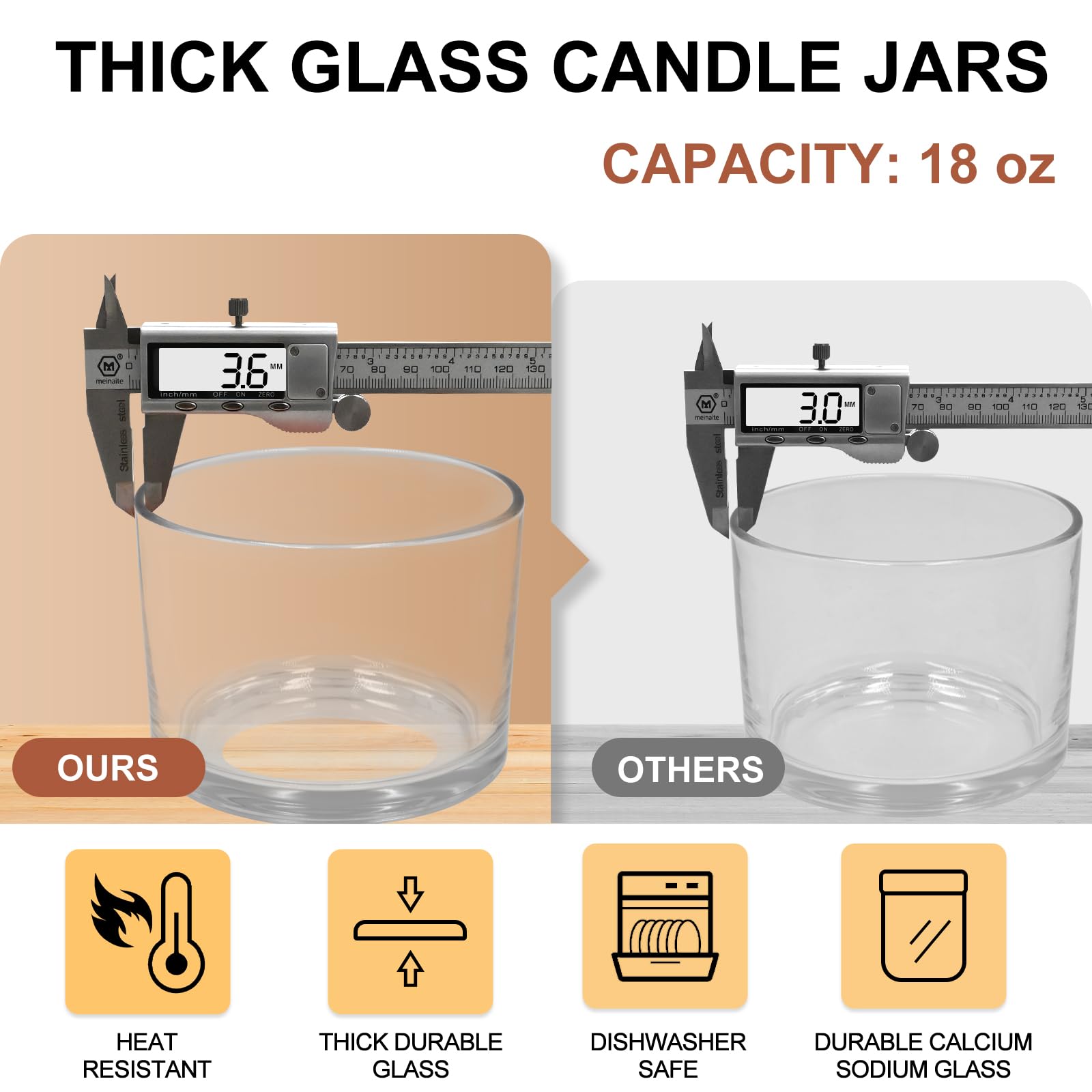 18 oz Thick Candle Jars with Wood Lids - 6 Pack Clear Empty Containers for DIY Candle Making, Wax Melts, Bath Salts & Home Decor - Perfect for Gifts, Weddings & Aromatherapy