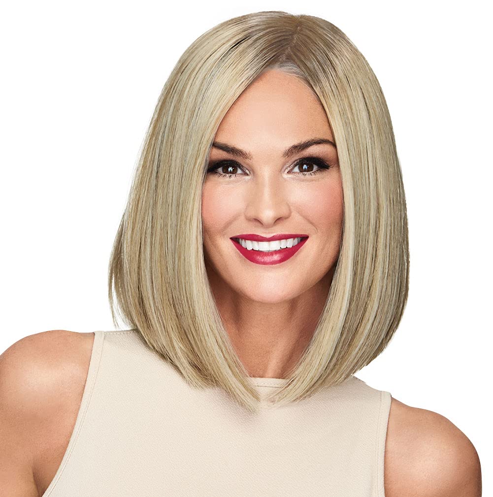 Current Events Long Textured Bob Wig by Hair U Wear - Average Size Cap, RL16/88 Pale Golden Honey Blonde Synthetic Hairpiece for Women | Perfect for Cosplay, Daily Wear & Special Occasions