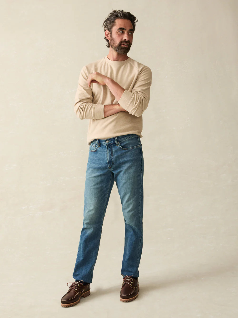 FAHERTY Men's Indigo Ocean Wash 5-Pocket Jeans - Classic Slim Fit Denim Pants for Casual Wear, Work & Everyday Outfits