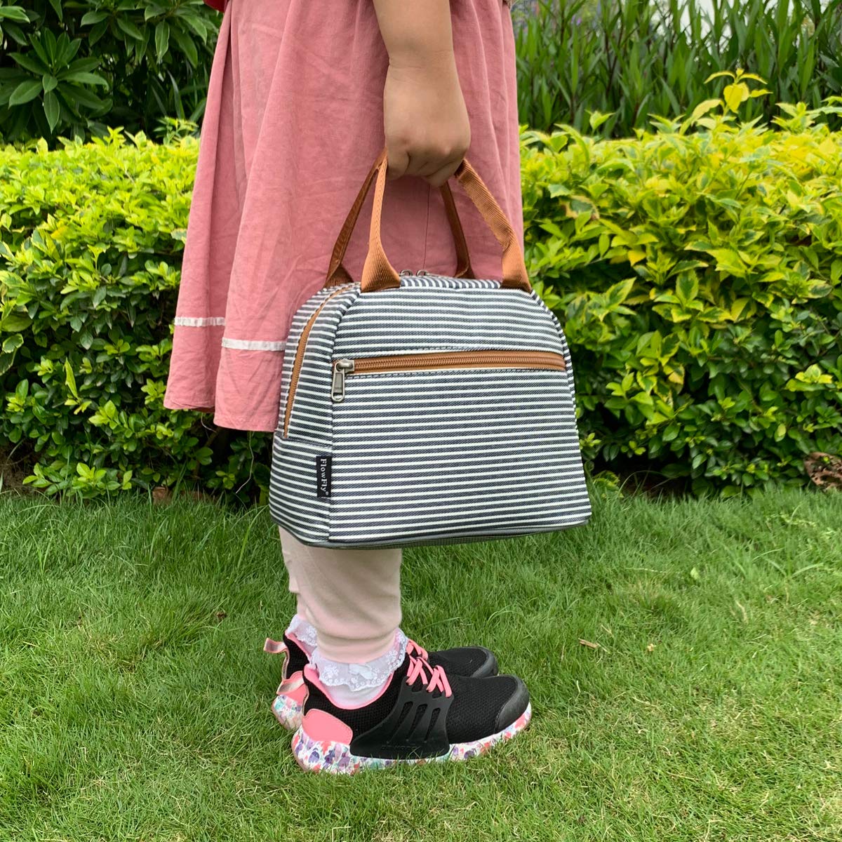 FlowFly Insulated Lunch Cooler Bag for Women & Men - White & Black Stripe Tote Organizer | Perfect for Work, School, Picnics & Outdoor Activities