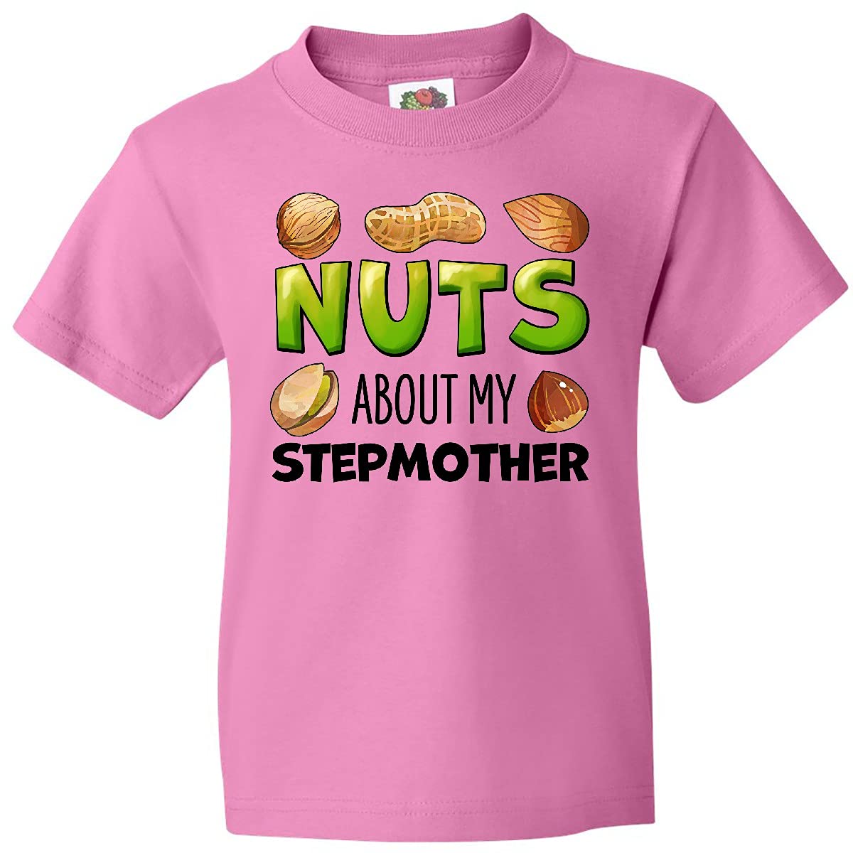Inktastic Nuts About My Stepmother Peanut Almond Pistachio Youth T-Shirt | Funny Family Graphic Tee for Kids & Teens | Perfect for Stepfamily Gifts, Holidays & Casual Wear