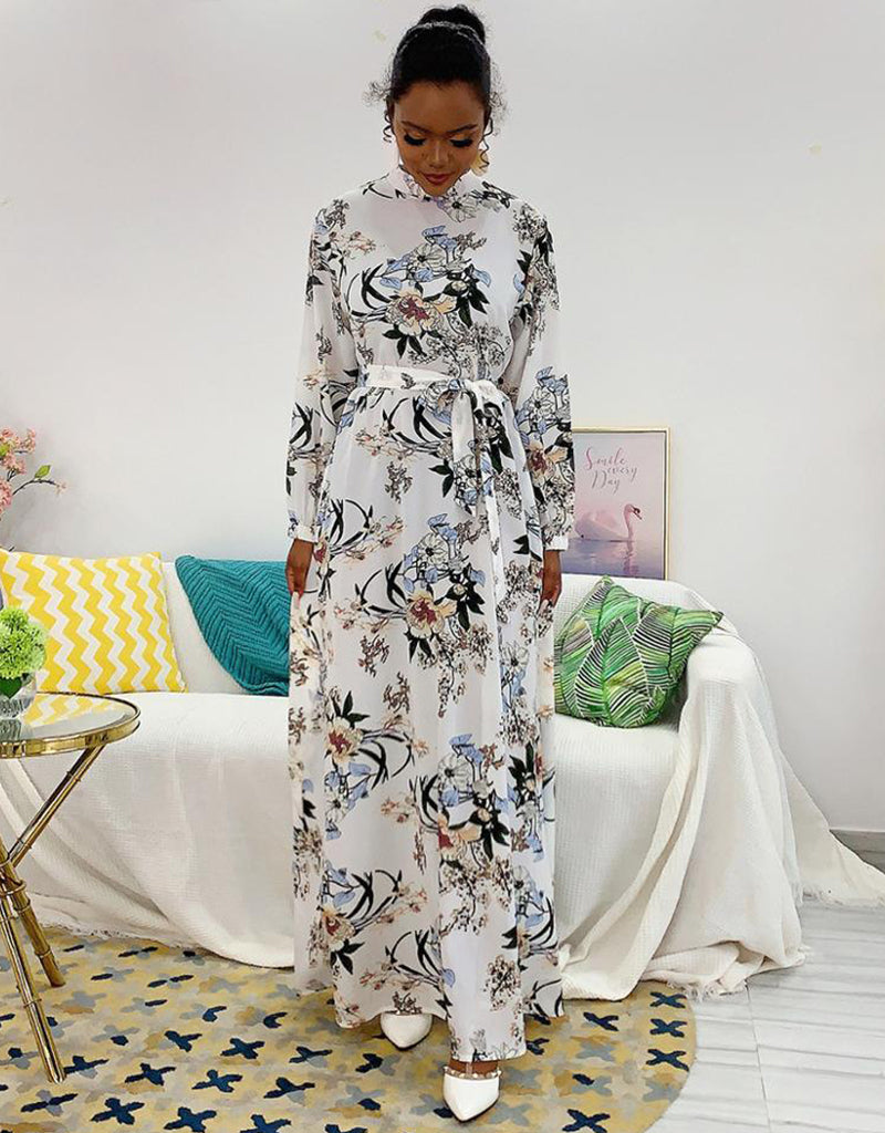 Elegant Abaya Inspired Ankle Length Dress with Flared Sleeves & Waist Tie - Perfect for Modest Fashion, Special Occasions & Everyday Wear