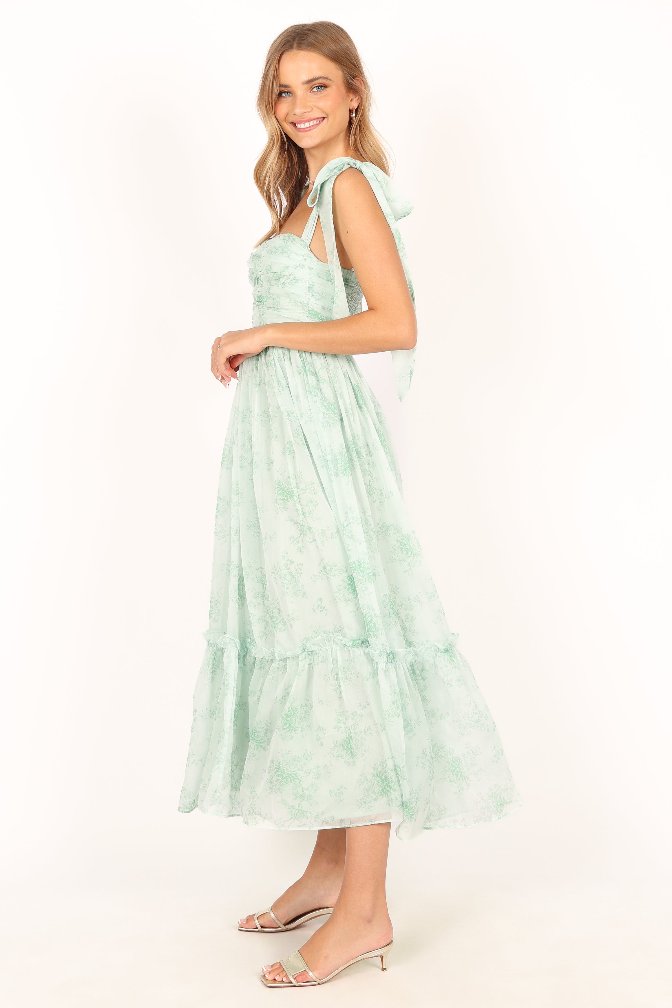 Floral Print Midi Dress for Women - Sage Green Summer Dress with Short Sleeves | Perfect for Beach Vacations, Garden Parties & Casual Outings