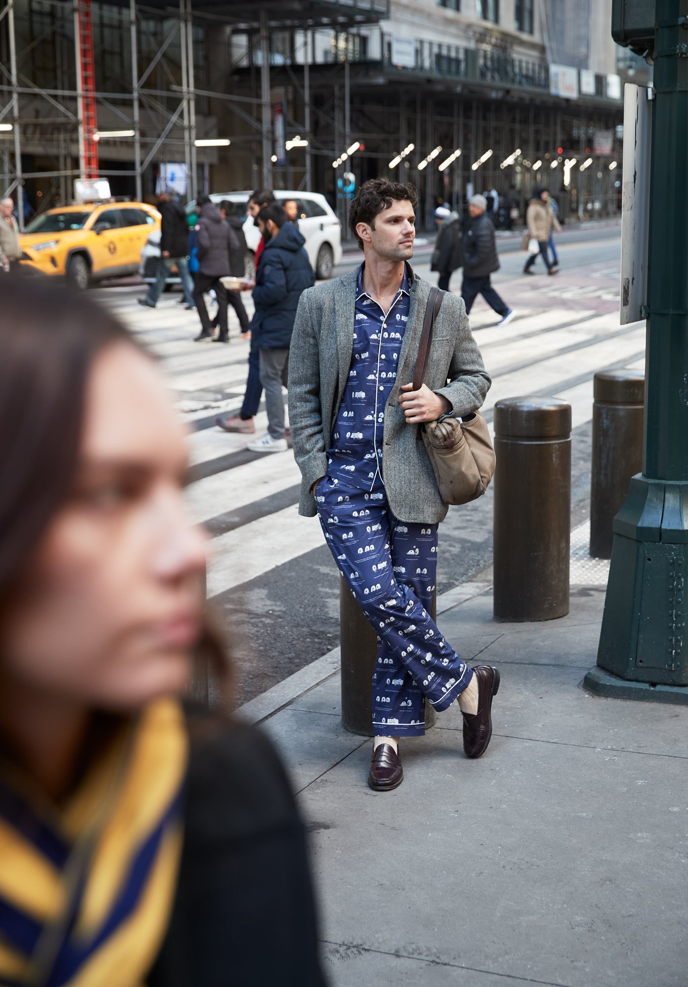 Sleepy Jones x The New Yorker Henry Pajama Set - Navy Blue Dozin' Bagels Print Cotton Pajamas for Men | Comfortable Sleepwear for Lounging & Relaxing at Home
