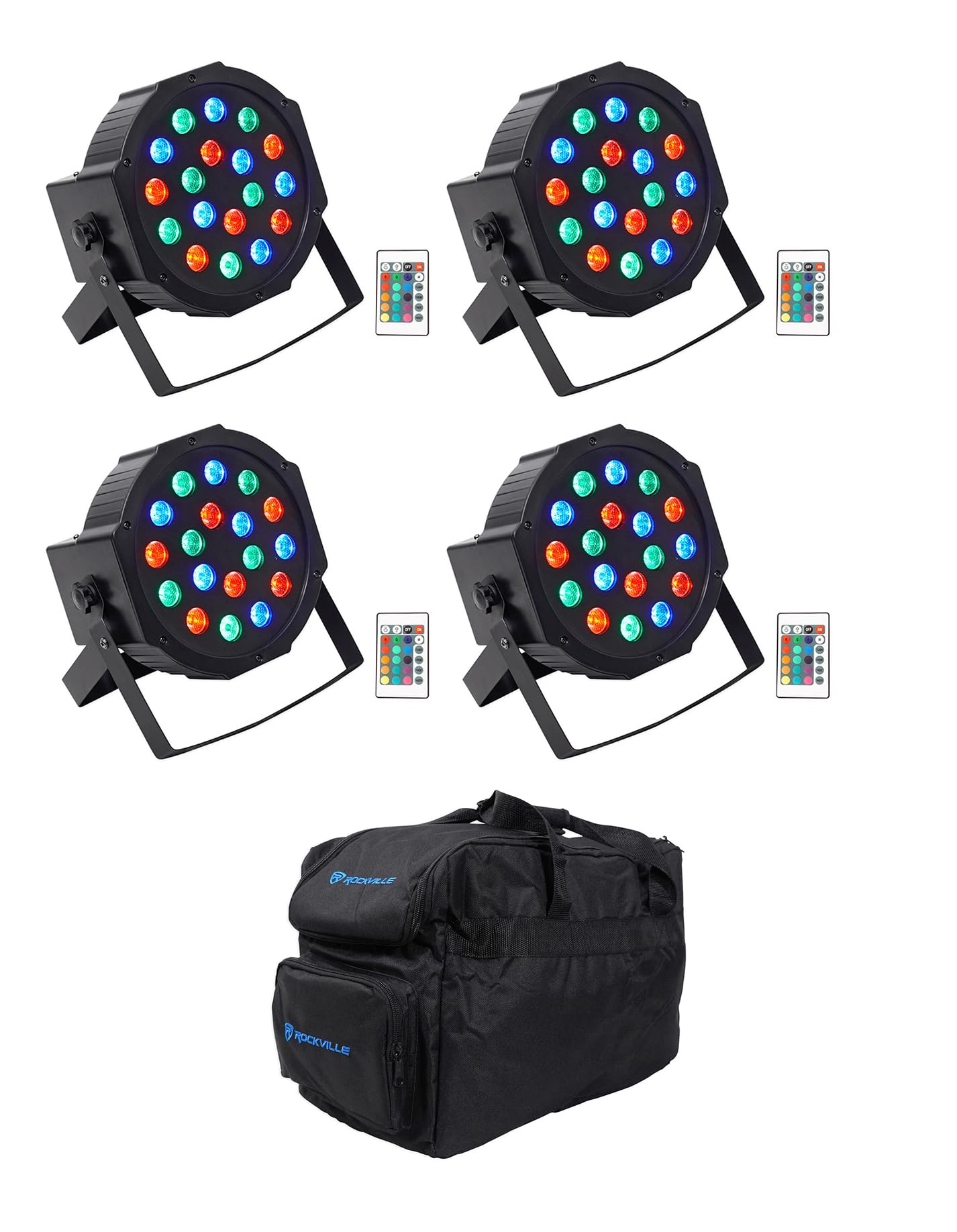 Rockville PAR 50 Rechargeable LED DMX DJ Wash Lights with Remote Control & Carrying Bag - Professional Stage Lighting for Clubs, Weddings, and Live Events