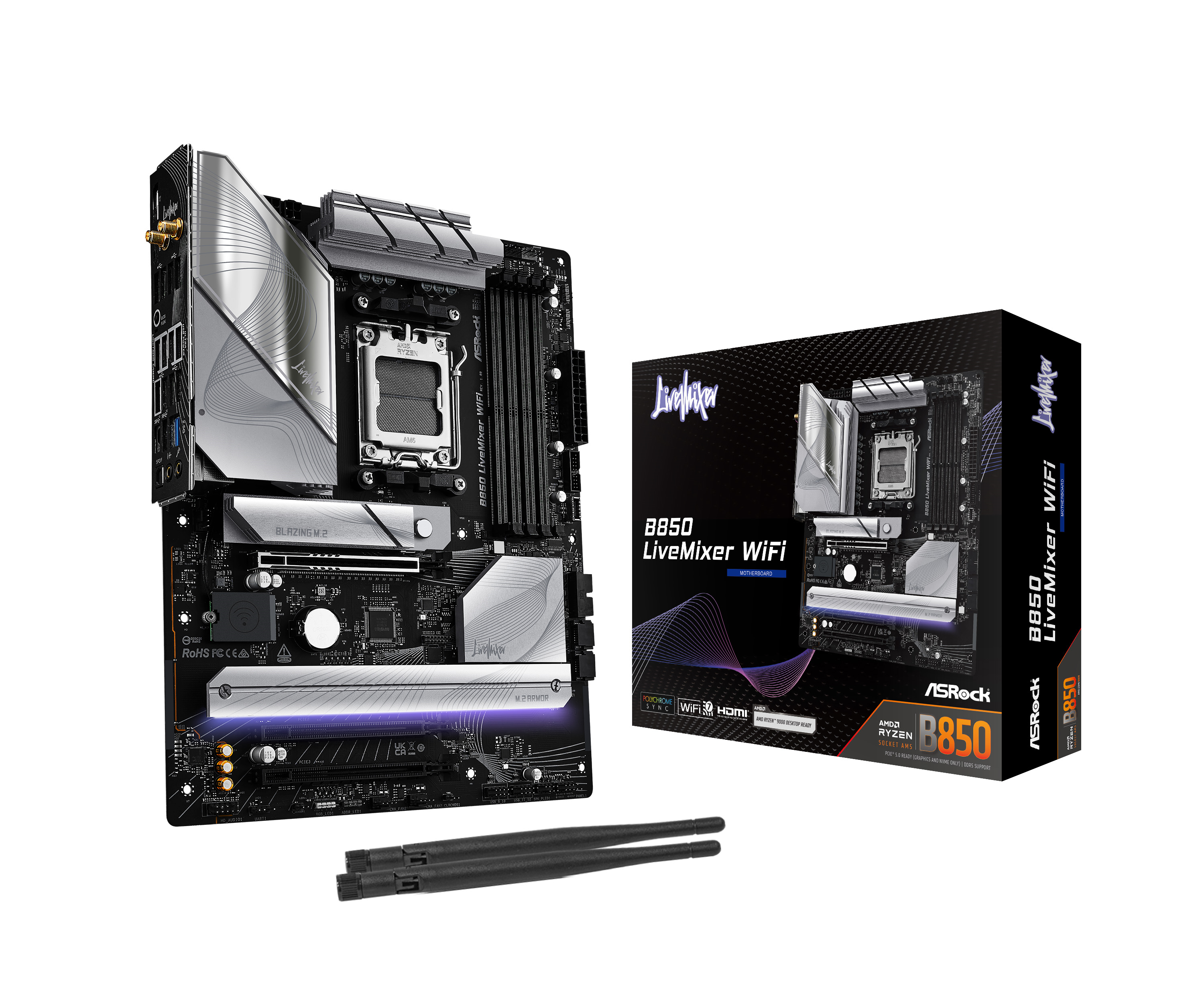 ASRock B850 LiveMixer WiFi AM5 Socket DDR5 ATX Gaming Motherboard - High Performance for PC Builds, Streaming & Content Creation