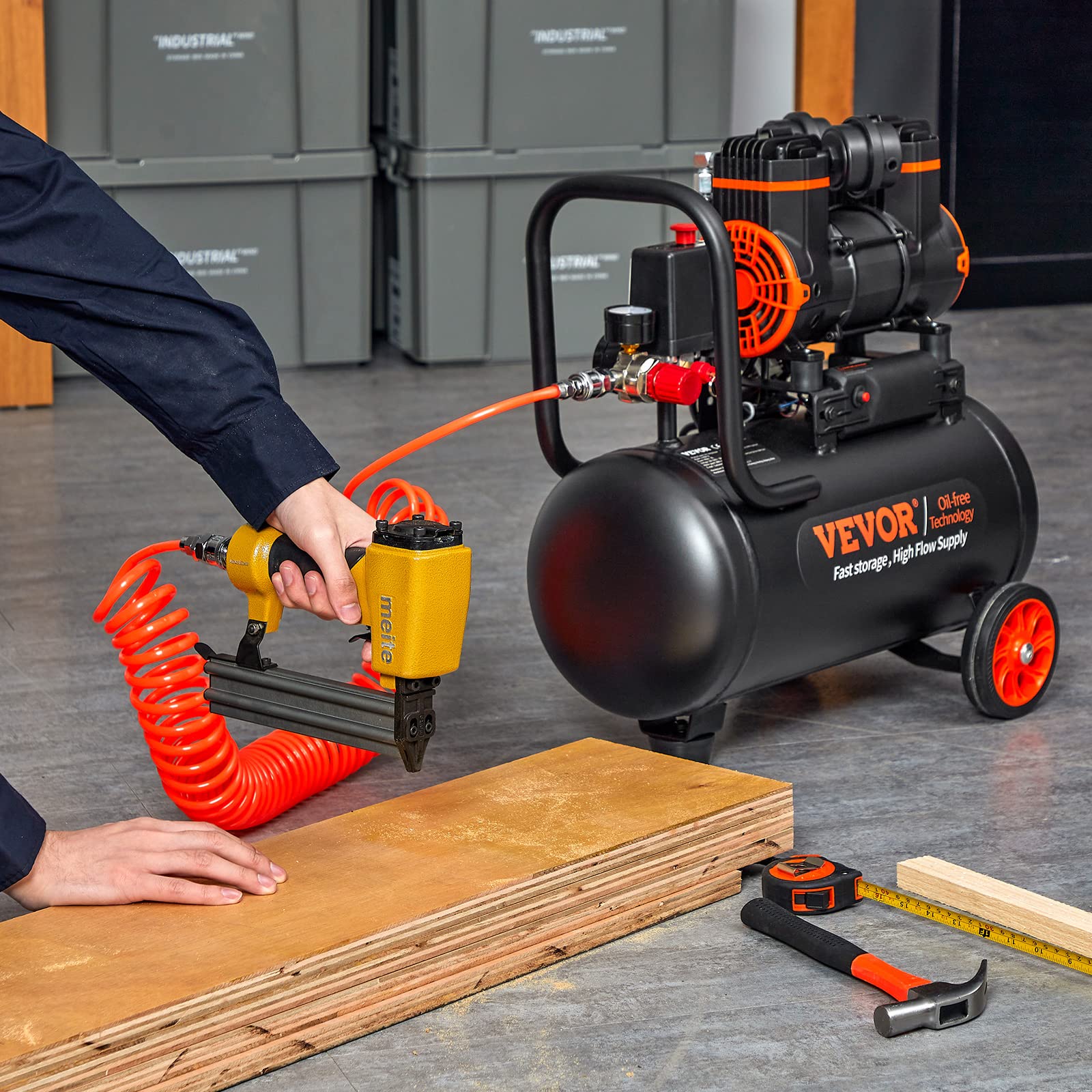 VEVOR 4.8 Gallon Air Compressor, 1.2HP Oil-Free Portable Air Compressor with 2.2 CFM@90PSI & 116PSI Max Pressure, 70dB Ultra Quiet - Perfect for Auto Repair, Tire Inflation, Spray Painting, Nailing & DIY Projects