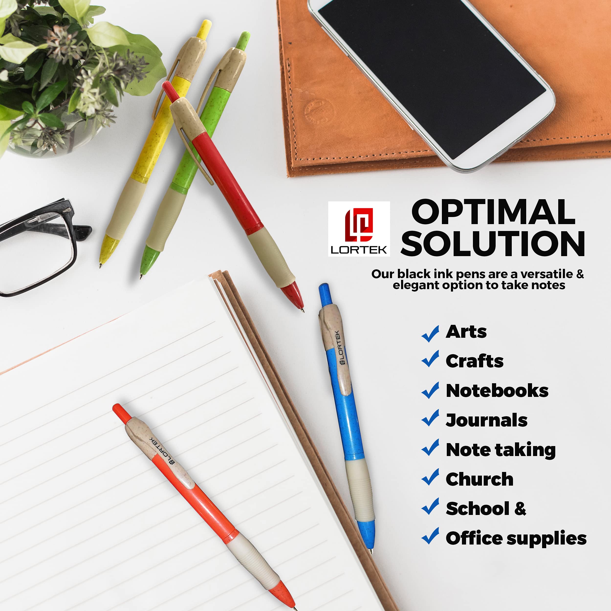 Eco-Friendly Ballpoint Pens (50 Pack) - Medium Point Black Ink Pens for Writing, Note Taking, Journaling, School & Office Use - Made from Wheat Straw & Recycled Plastic - Perfect for Students, Professionals & Home Use