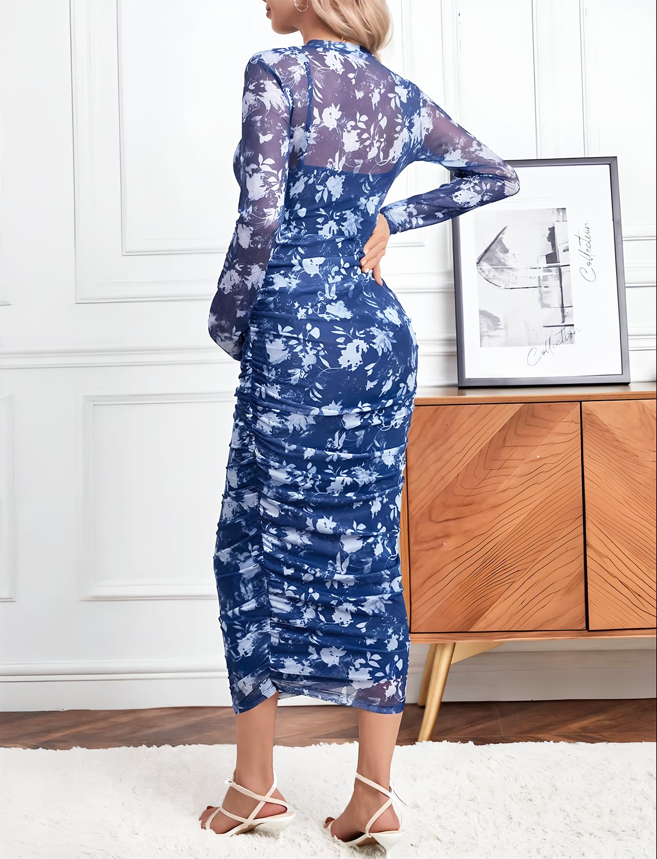 Stylish Mesh Maternity Dress with Ruched Sides & Round Neck - Perfect for Baby Showers, Weddings & Cocktail Parties | Comfortable Pregnancy Dress for Fall 2024 | Ideal for Special Occasions & Everyday Wear