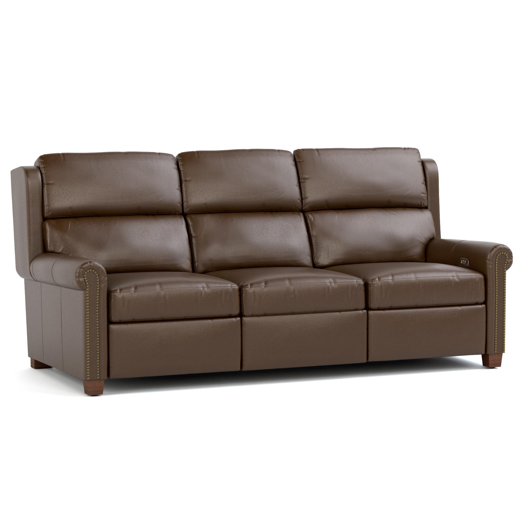 Woodlands Small Roll Arm Motion Sofa with Nails - Comfortable Reclining Couch for Living Room, Home Theater, and Family Room Relaxation