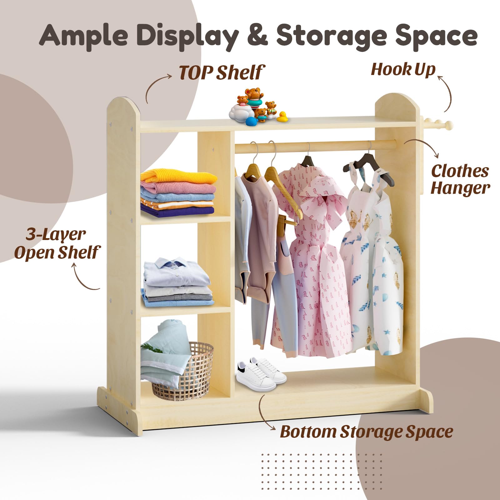 Kids Dress Up Storage Organizer - Hanging Armoire Closet with 3 Hooks for Toddler Costumes | Costume Wardrobe for Girls & Boys | Perfect for Bedroom, Playroom & Dress-Up Corner