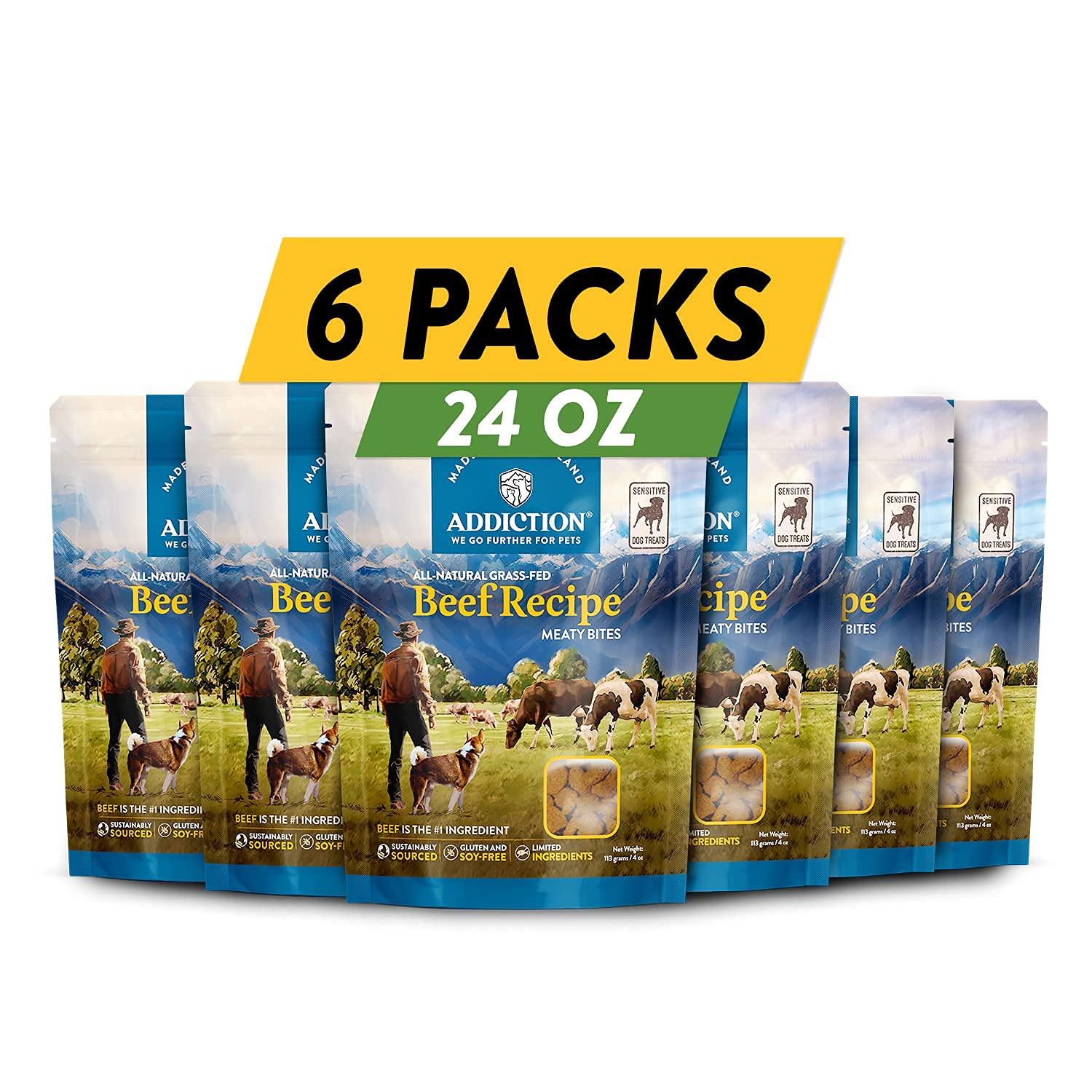 Addiction Meaty Bites Hypoallergenic Dog Treats - High Protein Grain-Free Soft Dog Snacks - Made in New Zealand with Real Beef - 4oz (6 Pack) for Training, Rewards & Sensitive Stomachs