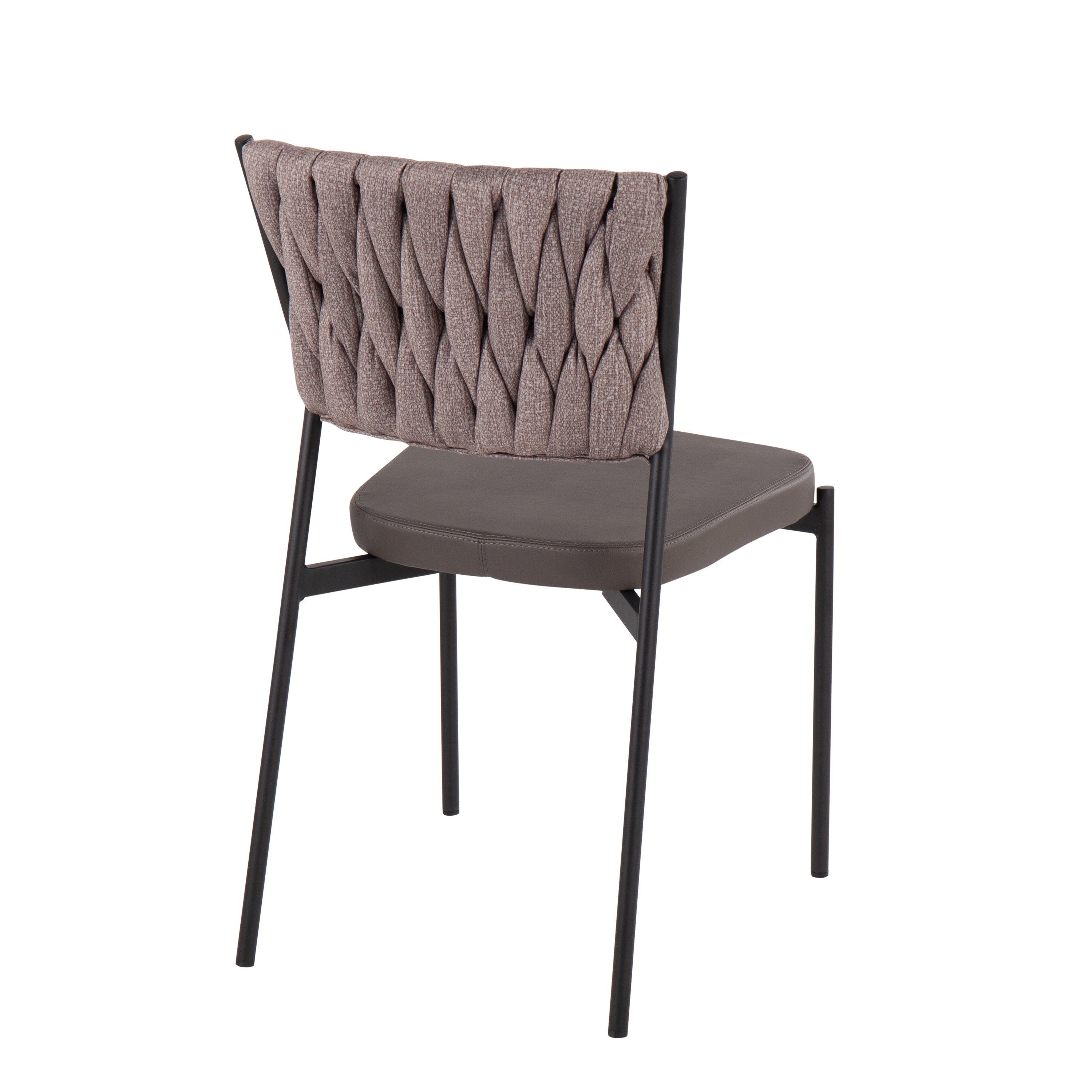 LumiSource Modern Braided Tania Chair Set of 2 - Black Metal Frame with Grey Faux Leather & Light Brown Fabric Upholstery - Perfect for Living Room, Dining Room, or Office Decor