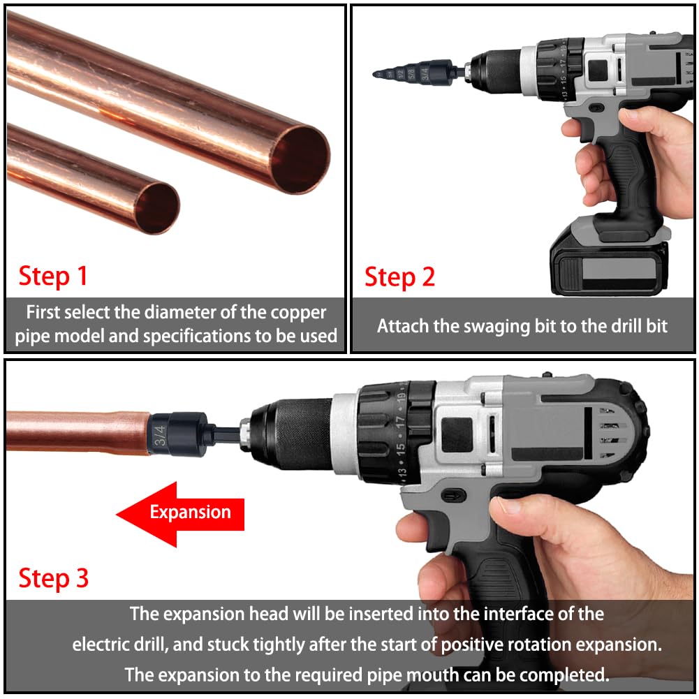 2PCS Professional Copper Tube Flaring Tool Kit - 1/4-inch Hex Shank AC Refrigerant Pipe Expander Set (1/4, 3/8, 1/2, 5/8, 3/4 Inch) for HVAC, Auto AC Repair & Power/Impact Drills - Perfect for Refrigeration System Maintenance & DIY Projects