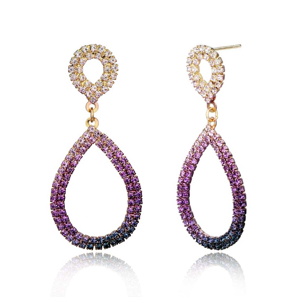 Sparkling Rhinestone Teardrop Dangle Earrings for Women - Sterling Silver Colorful CZ Cubic Zirconia Crystal Bridal Hoop Drop Earrings | Perfect for Spring Summer Weddings, Parties, Date Nights & Special Occasions