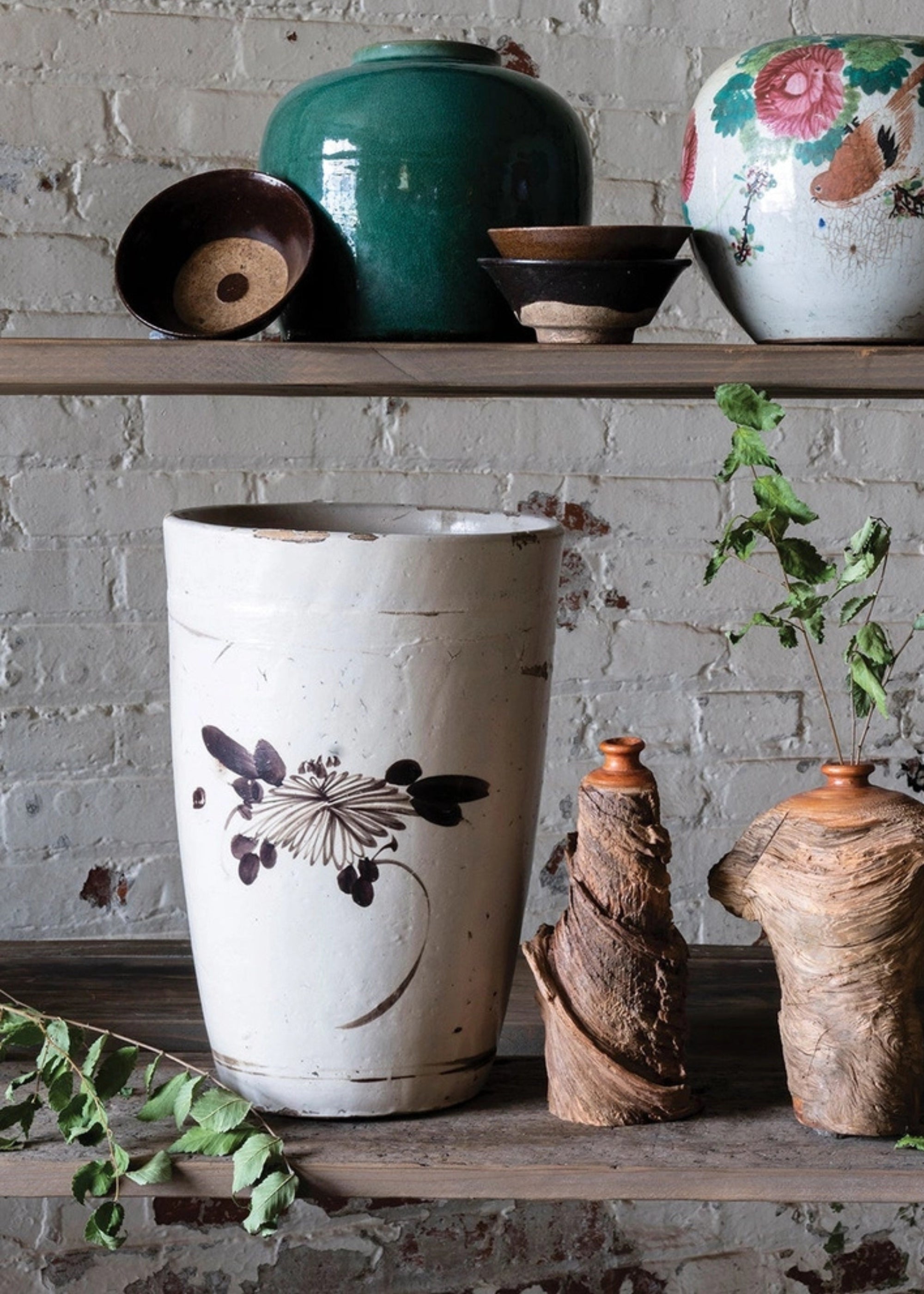Handmade White Painted Glazed Clay Flower Pot - 14 Inch Decorative Planter for Indoor Plants, Succulents, and Home Garden Decor