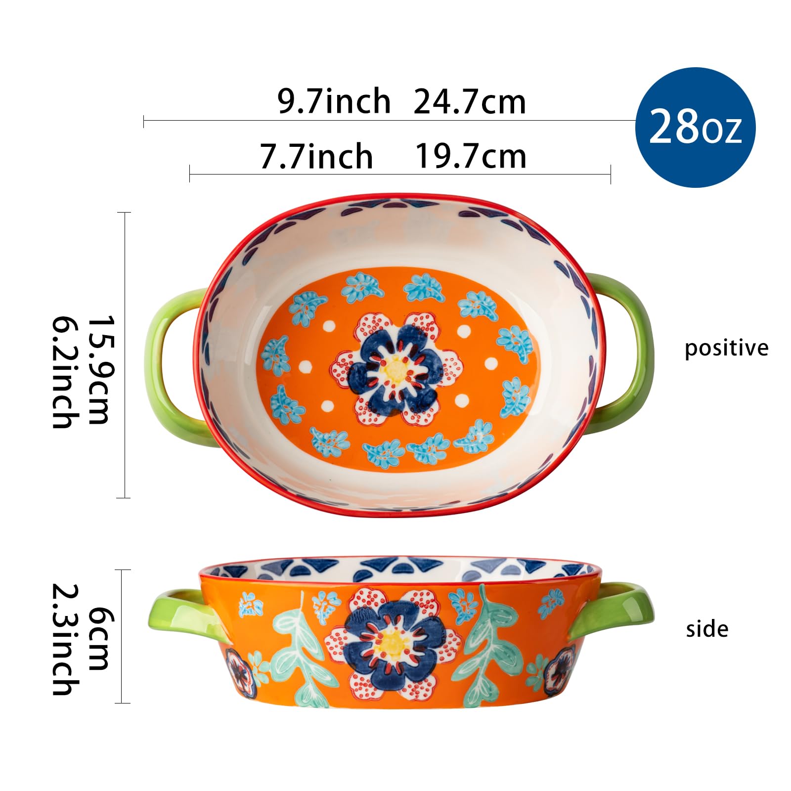 28oz Ceramic Casserole Dish - 9.7x6.26 Inch Deep Lasagna Baking Pan with Handles, Oven Safe Bakeware for Cooking & Serving | Perfect for Lasagna, Casseroles, Family Dinners & Home Decor Gifts (Orange)
