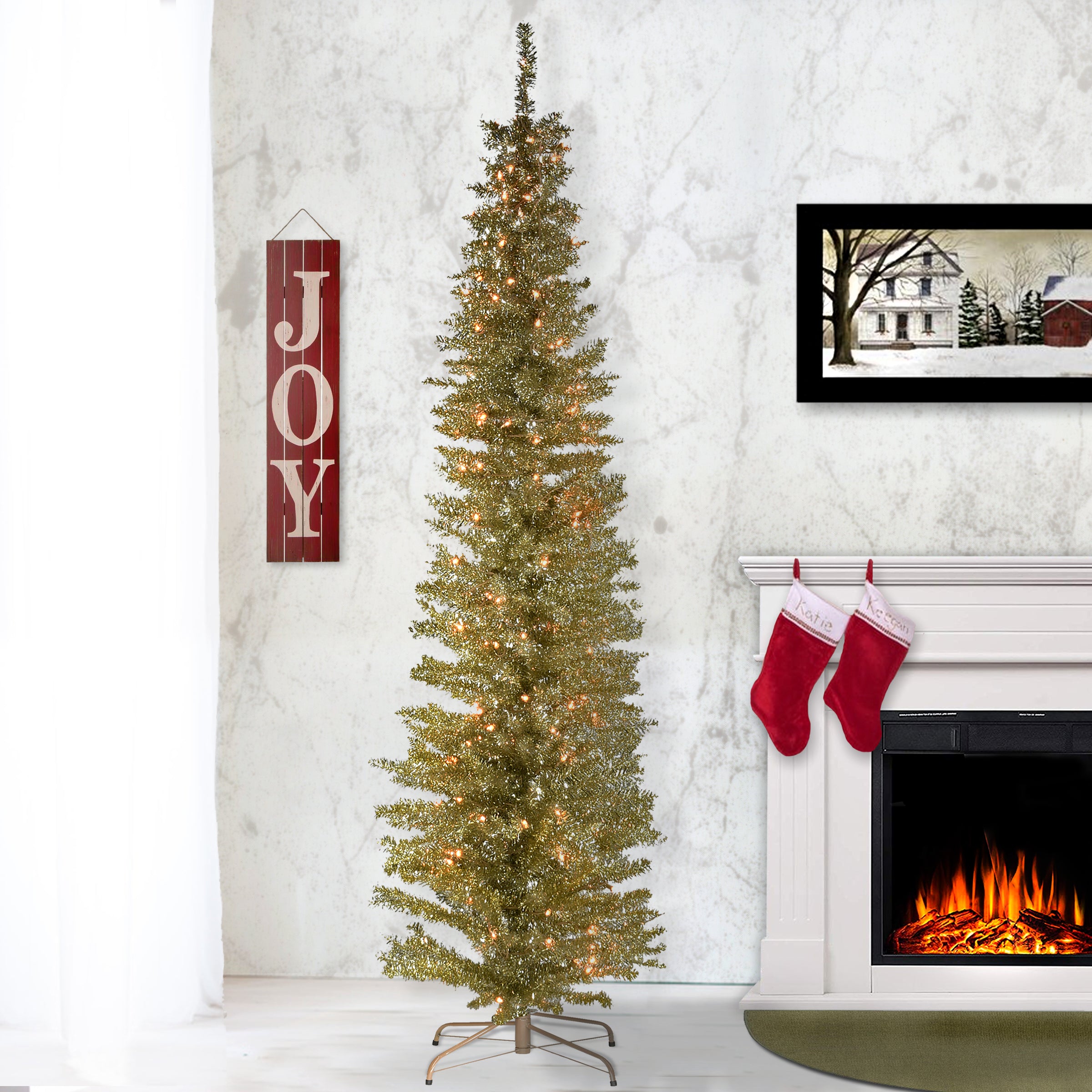 6 ft. Pre-Lit Champagne Tinsel Christmas Tree with Clear Lights - Perfect for Holiday Home Decor & Party Festive Atmosphere