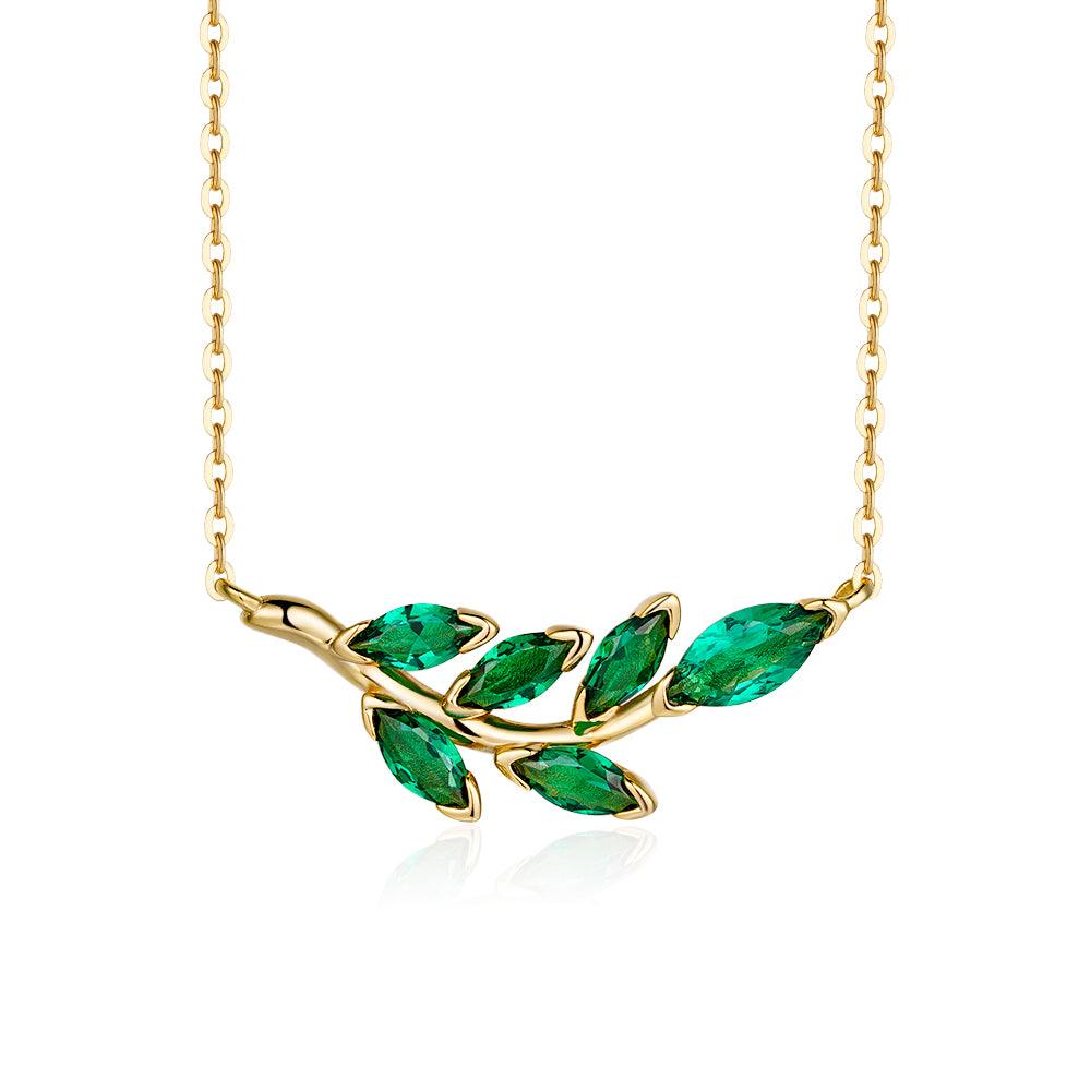 2 Carat Marquise Cut Emerald Olive Branch Pendant Necklace - Elegant Jewelry for Weddings, Anniversaries & Special Occasions