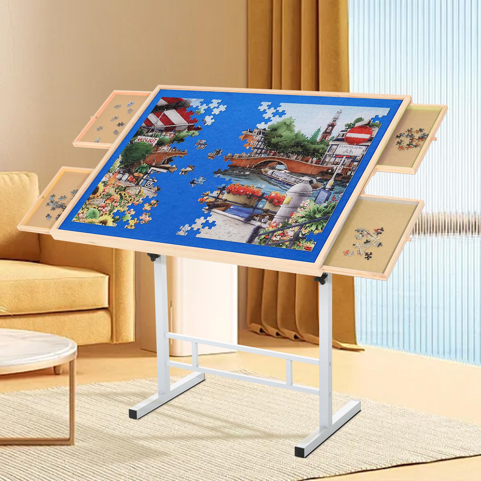 1500 Piece Jigsaw Puzzle Table with 4 Drawers & Adjustable Legs - Large Puzzle Board for Adults - Perfect for Family Game Nights, Home Decor & Relaxation Activities