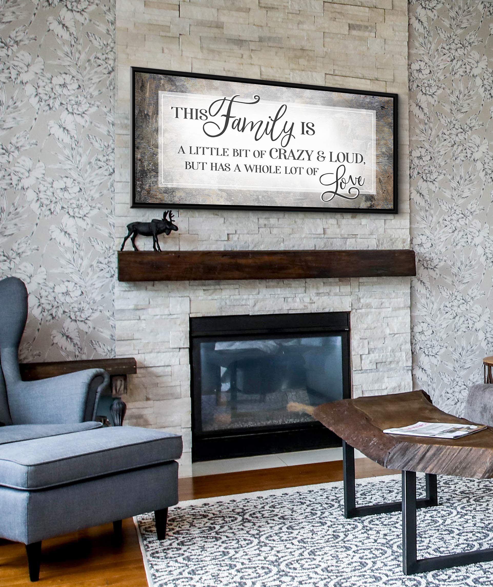 Family Sign Wall Art - Large Canvas Home Decor with Floating Frame for Living Room & Farmhouse (42x19, Brown/Black) | Perfect for Family Gatherings & Cozy Home Atmosphere