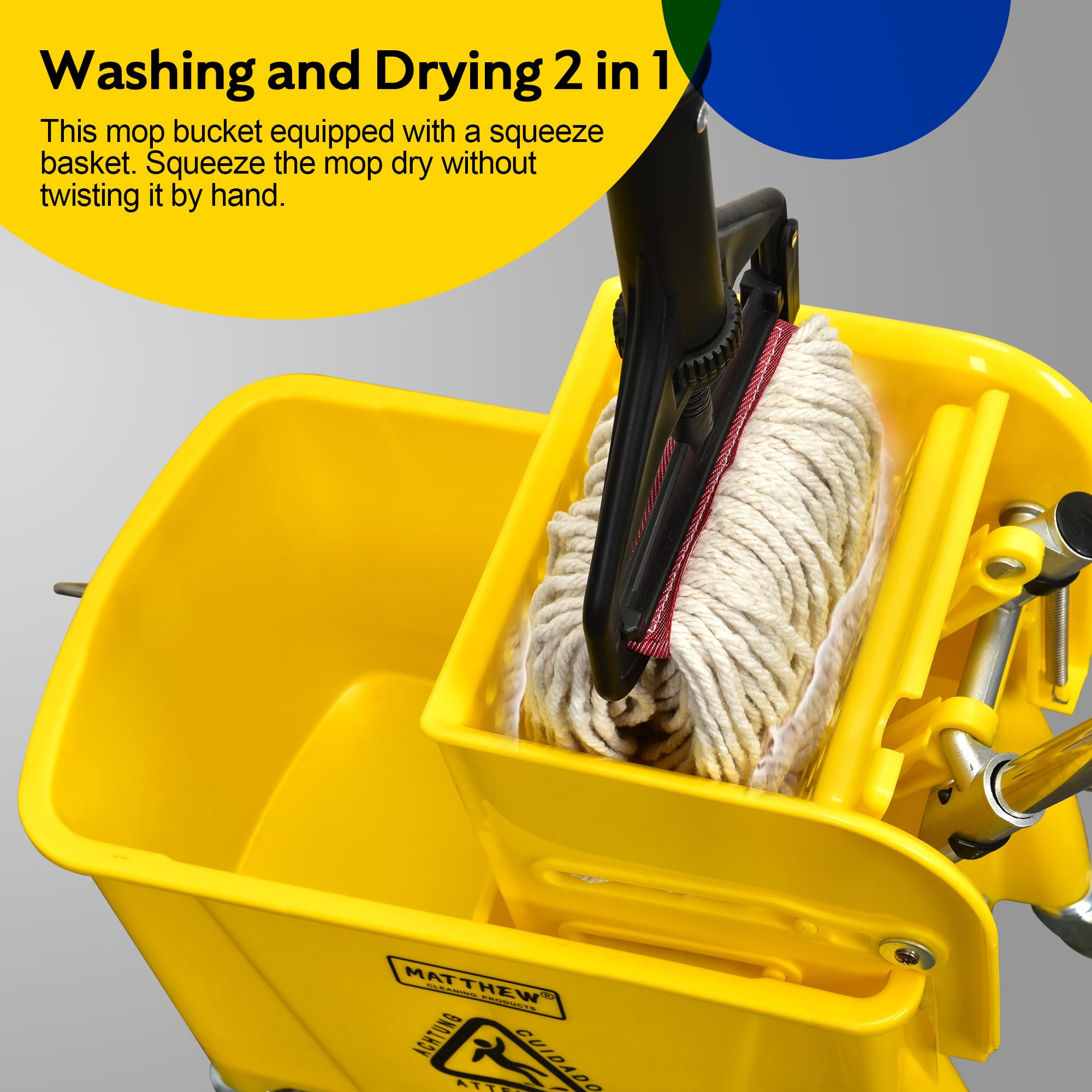 Compact Mop Bucket with Wheels & 2 Mop Heads - Ideal for Home, Restaurant Cleaning