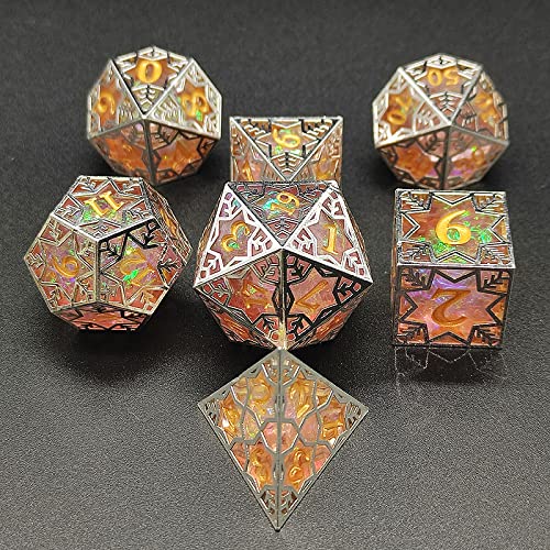 7-Piece Snowflake Metal Dice Set with Resin Core - Rose Gold Bronze D4 D6 D8 D10 D20 - Perfect for D&D, Dungeons & Dragons, RPG Games, Tabletop Gaming & Collectors