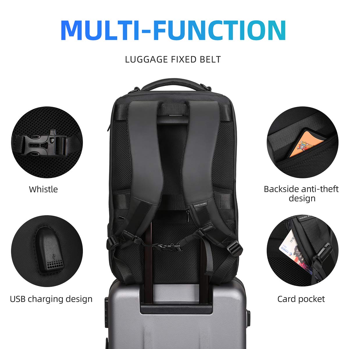 MUZEE Business Backpack for Men - Waterproof Travel Laptop Backpack with USB Charging Port, Fits 17 Inch Laptop & Tech Accessories - Perfect for Office Commute, Business Trips & College Use
